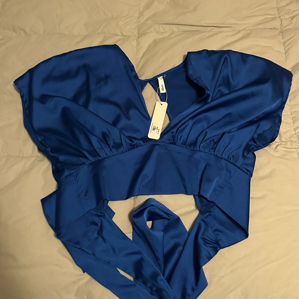 Glam Royal Blue Satin Blouse
